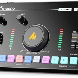 MAONO Streaming Audio Mixer, Audio Interface with Pro-preamp, Bluetooth, Built-in Battery, Noise Cancellation, 48V Phantom Power for Live Streaming, Podcast Recording, Gaming MaonoCaster AMC2 NEO
