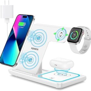 Wireless Charging Station, 3 in 1 Wireless Charger Stand, Fast Wireless Charging for iPhone 15 14 13 12 11Pro Max XR XS 8 Plus, for Apple Watch 8 7 6 5 4 3 2 SE, for Airpods 3 2 Pro(White)