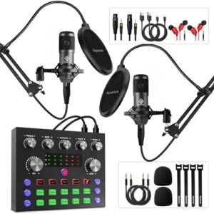 Podcast Equipment Bundle for 2, Audio Interface with DJ Mixer and Condenser Microphone,Audio Mixer Perfect for PC/Phone/Laptop,Recording,Streaming,Gaming