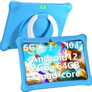 Kids Tablet with Case, 10.1 Inch Android 13 Tablet for Kids, 2+2GB RAM 64GB ROM Kids Tablets, WiFi, Parental Control APP, Dual Camera, Educational Games，Kidoz Pre Installed（Blue）