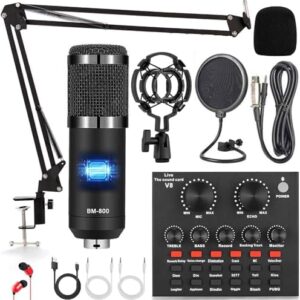 Podcast Equipment Bundle, ALPOWL Audio Interface with All in One Live Sound Card and Condenser Microphone, Perfect for Recording, Broadcasting, Live Streaming (Black)