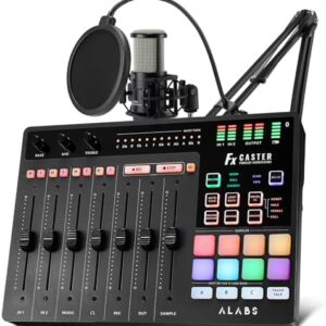 Fxcaster Podcast Equipment Bundle - All-in-One Podcasting Starter Setup with 7-Channel Soundboard, Audio Interface, and 25mm Diaphragm XLR Microphone for Live Streaming, Recording, and TikTok