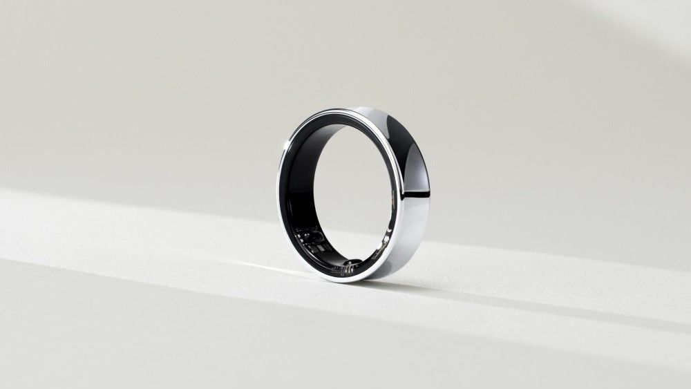 Close-up of a silver Samsung Galaxy ring