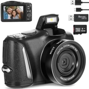 4K Digital Camera with 32GB SD Card, DSLR Camera for Photography & Vlogging – Beginner-Friendly Compact Bridge Camera