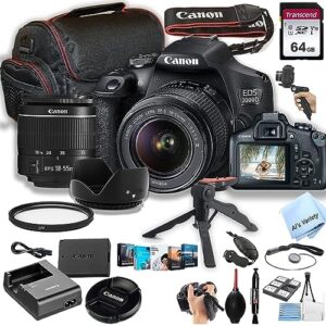 Canon EOS 2000D / Rebel T7 DSLR Camera w/EF-S 18-55mm F/3.5-5.6 Zoom Lens + 64GB Memory, Case, Gripster Tripodpod, and More (26pc Bundle) (Renewed)