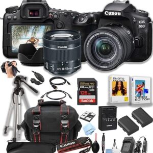 Canon EOS 90D DSLR Camera w/EF-S 18-55mm F/4-5.6 STM Zoom Lens + 128GB Pro Speed Memory + Case + Tripod + Software Pack -Proffesional Bundle (Renewed)
